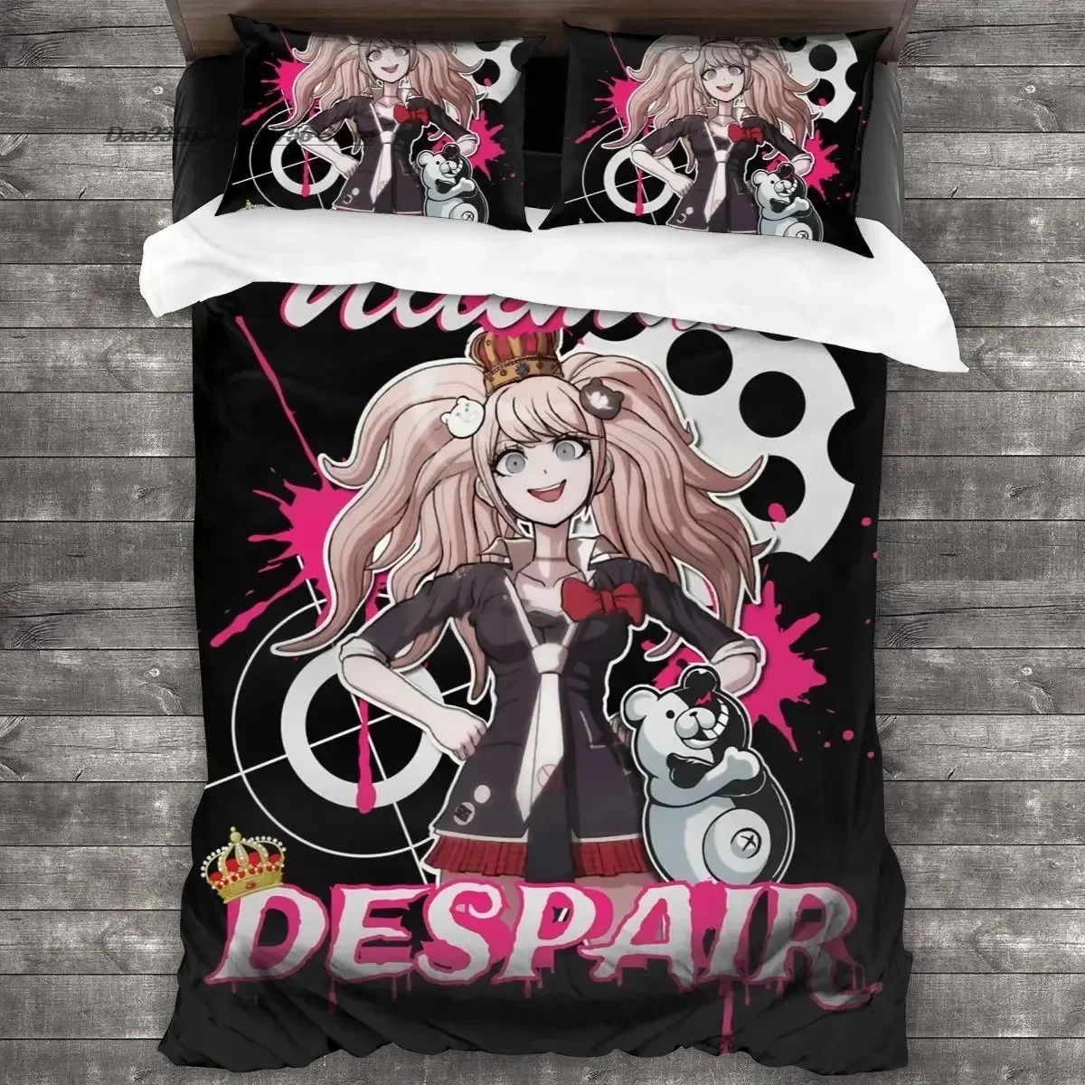 Linen Duvet Cover - 3D Print Cartoons Danganronpa Monokuma Bed