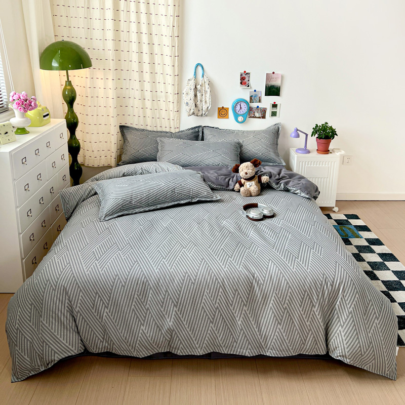 4PC Grey Geometric Bedding Set - огляд і ціна Linen Duvet Cover
