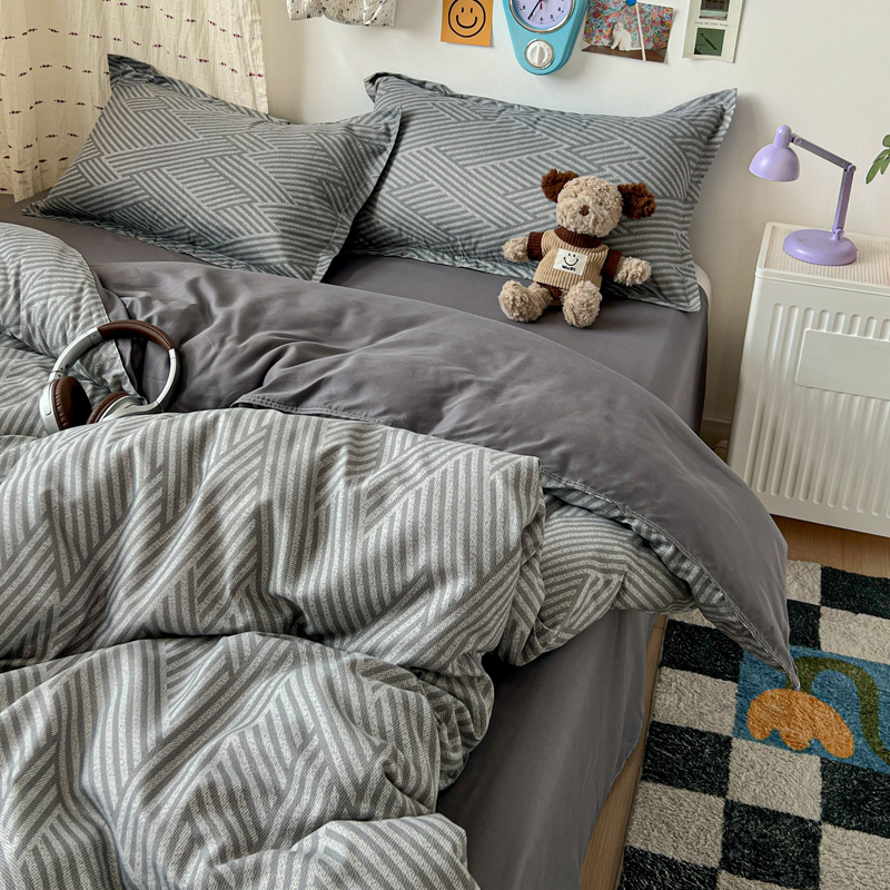 4PC Grey Geometric Bedding Set - огляд і ціна Linen Duvet Cover