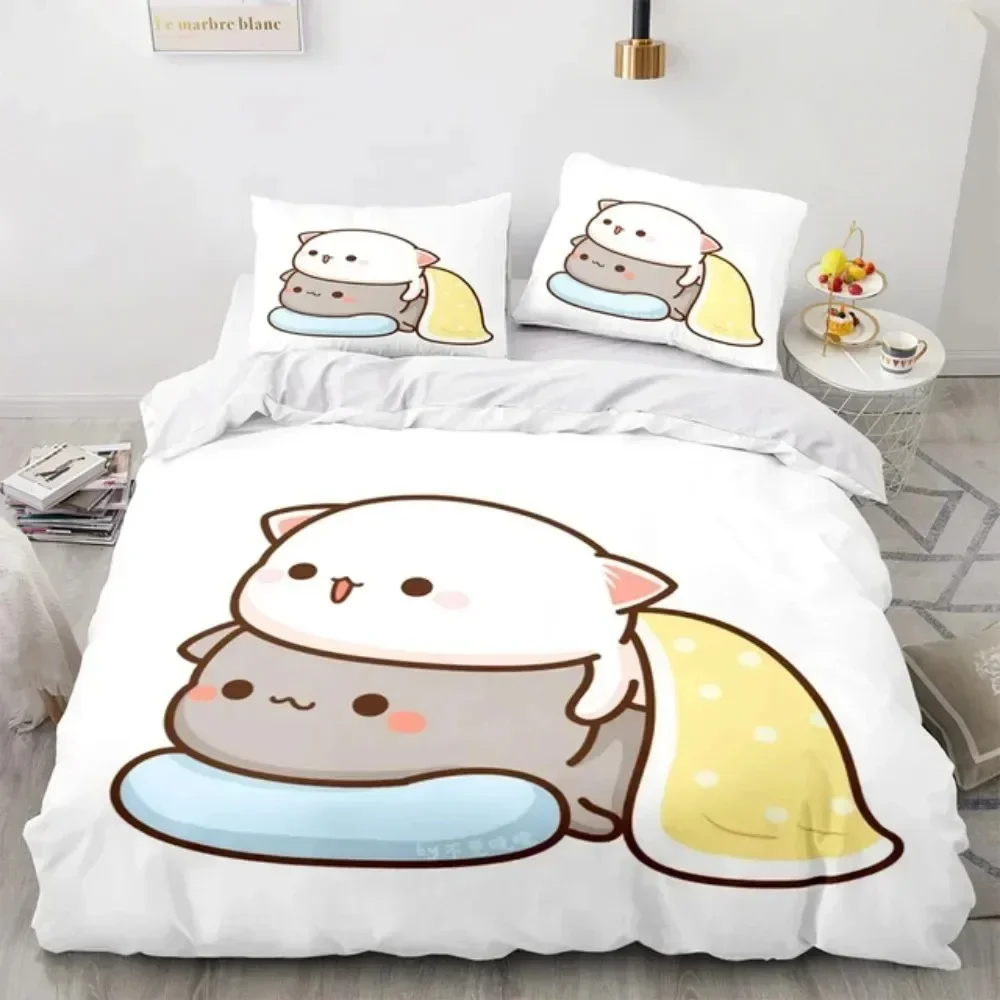 3D Cartoon Lovely Peach Cat Pr - огляд і ціна Linen Duvet Cover
